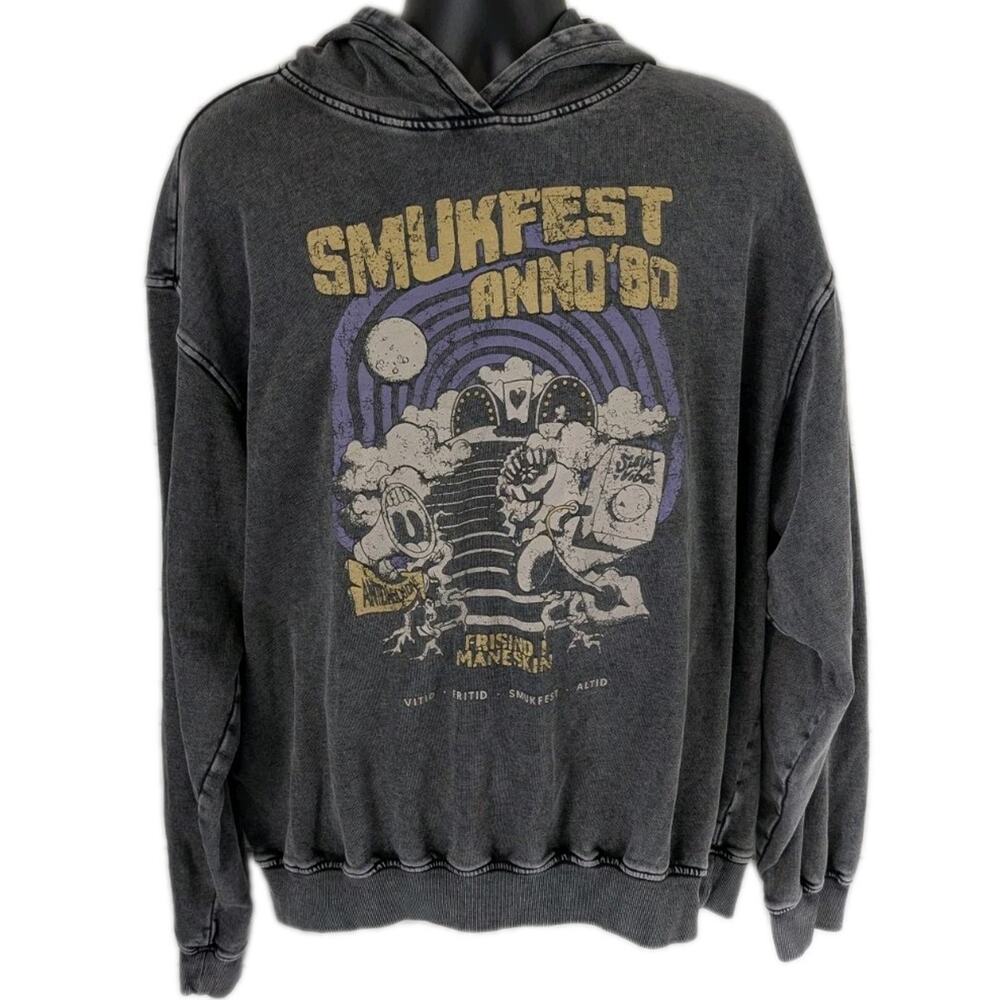 ONLY Smukfest 1980 Hoodie Unisex L Black Washed Organic Cotton Sweatshirt